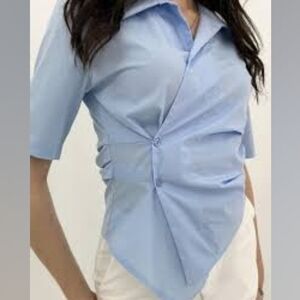 Oak + Fort Baby Blue Collared Wrap Top • Small • Clean Girl / Pastelcore / Y2K
